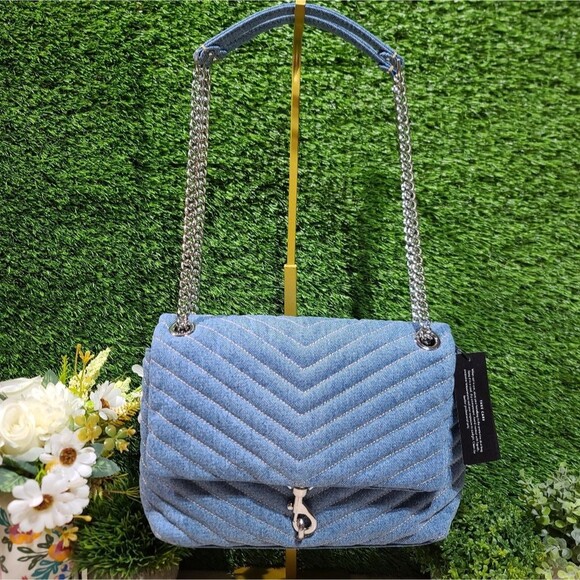 Rebecca Minkoff Edie Flap Shoulder Denim One Size NWT - Picture 3 of 10